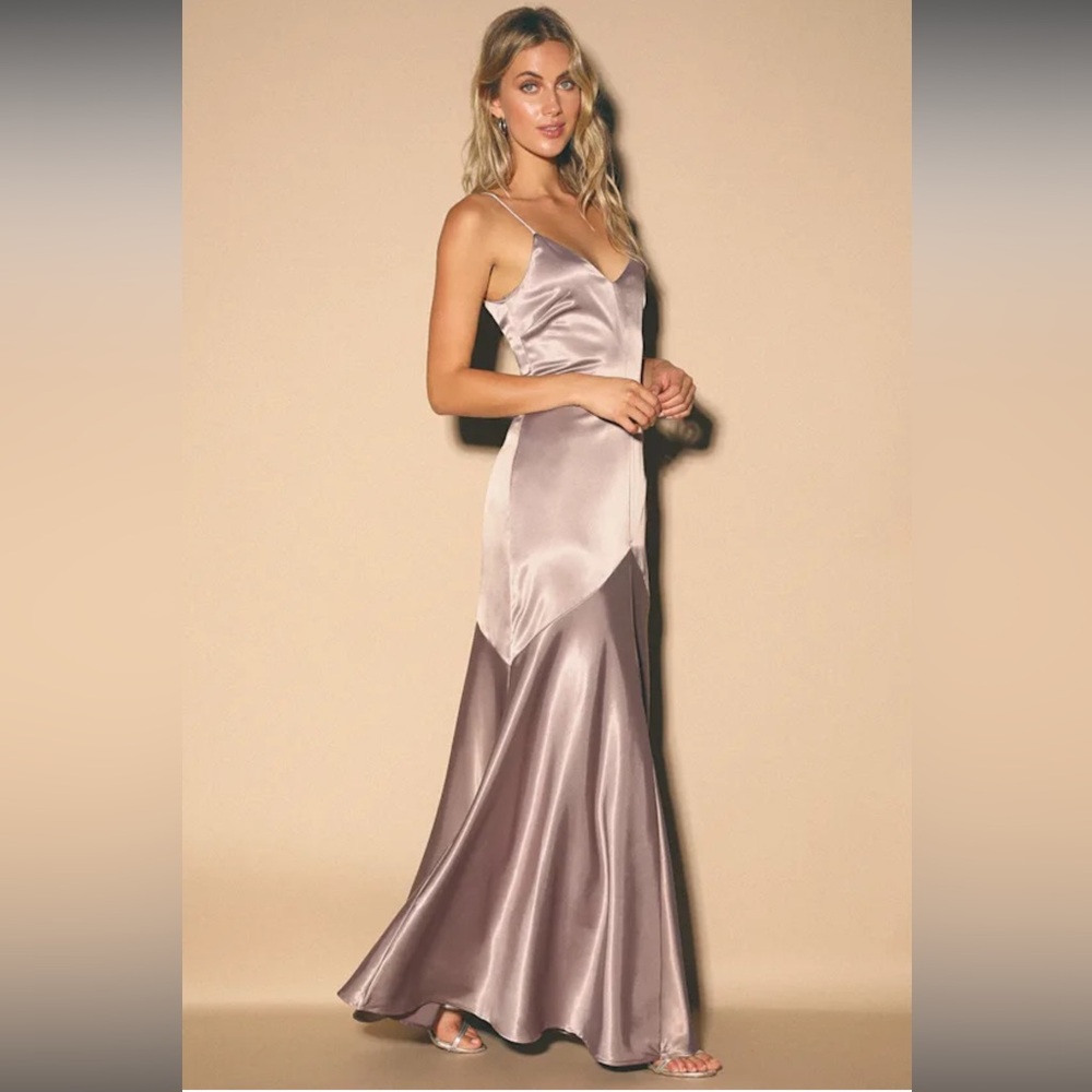 Lulus  Buena Dusty Lavender Satin Sleeveless Maxi Dress